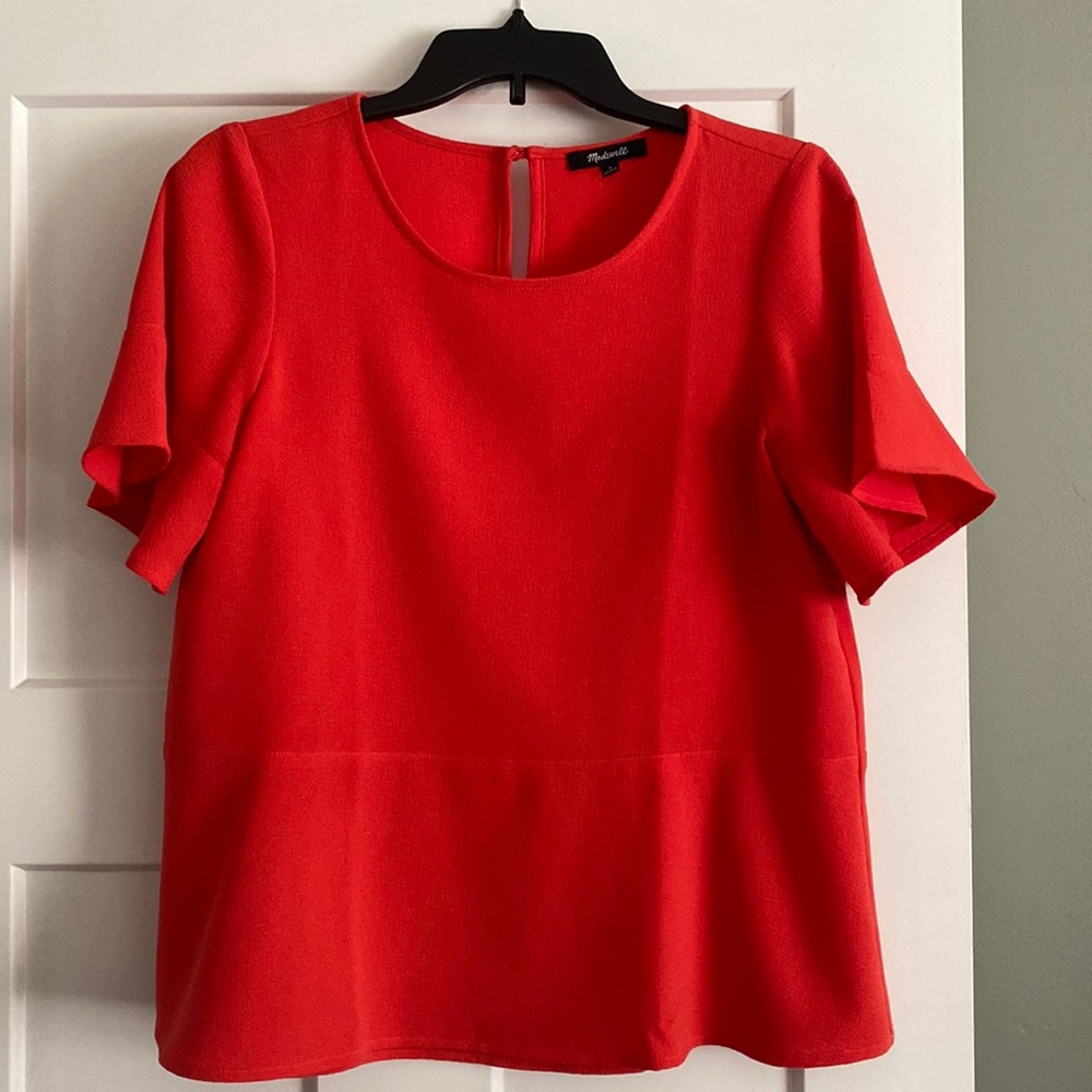 Madewell bright red, coral short sleeve blouse